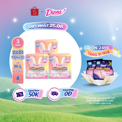[MỚI] Combo 3 Băng vệ sinh quần 2 lõi dành cho ban ngày Diana Double Fresh size ML/XL 62 miếng/ gói