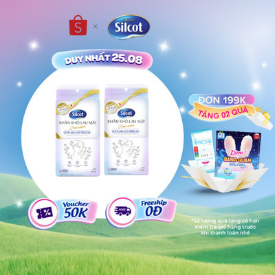 Combo 2 Khăn khô lau mặt Silcot premium 45 miếng/gói