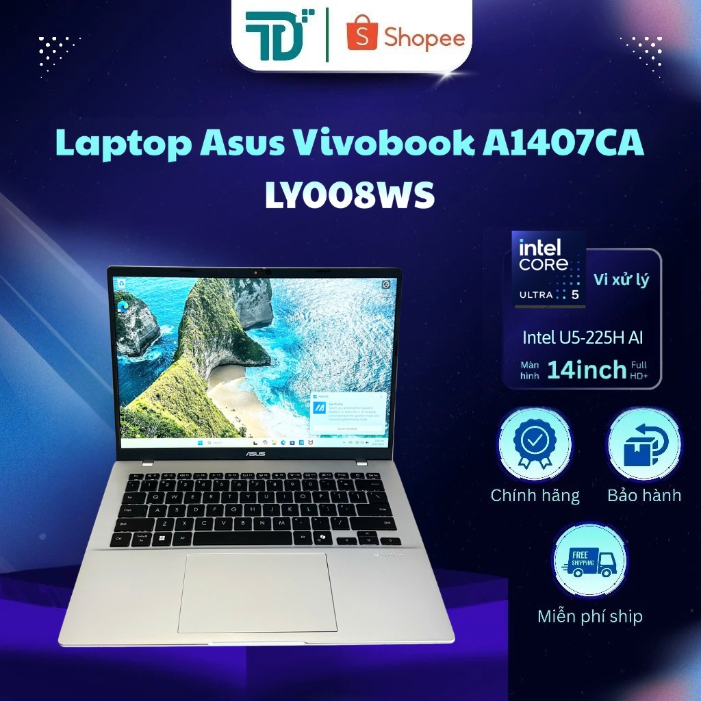Laptop Asus Vivobook 14 A1407CA-LY008WS Ultra 5-225H/AI/16GB/512GB/14" WUXGA/Win11 Bạc - Laptop 99%