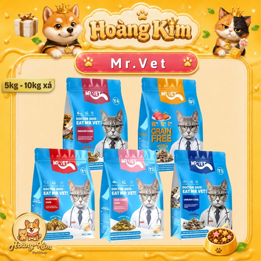 Mr.Vet / Mr Vet 5KG - 10KG Thức ăn cho mèo hạt Topping Cao Cấp T1, T2, T3, T4, G1 Hoàng Kim Petshop