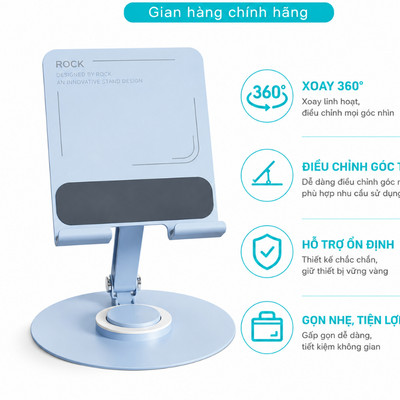 Giá đỡ iPad máy tính bảng ROCK N40 xoay 360° gập gọn – Giá đỡ điện thoại để bàn điều chỉnh độ cao