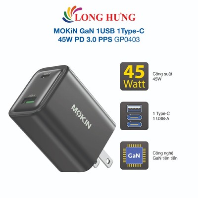 Cốc sạc MOKiN GaN 1USB 1Type-C 45W PD 3.0 PPS GP0403 - Hàng chính hãng