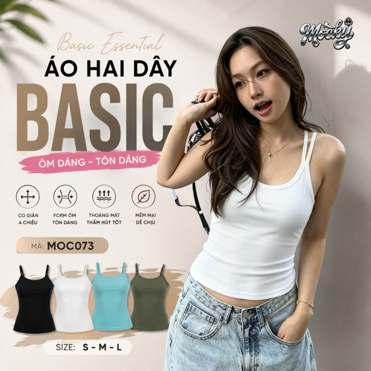 Áo Hai Dây Nữ Ôm Dáng Basic Áo 2 Dây Trơn Nữ Áo Hai Dây Nữ Mặc Hè MOC073