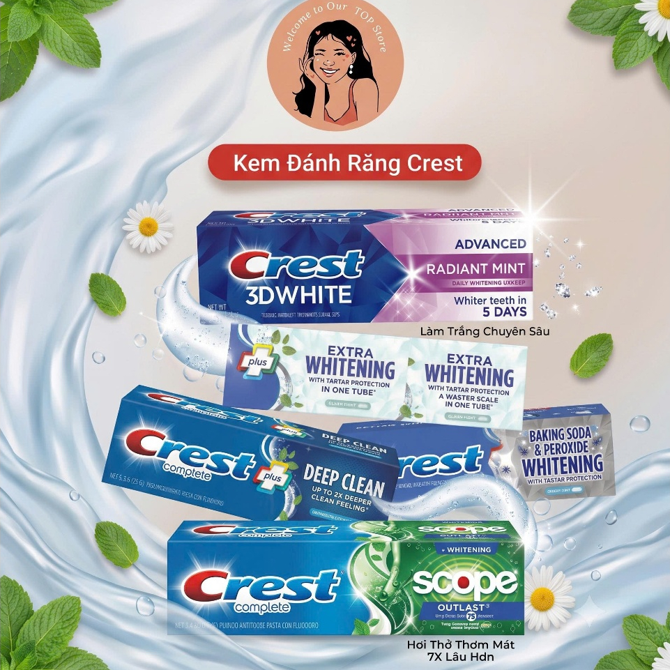 Kem Đánh Răng Crest Whitening Scope / Deep Clean / 3DWhite/ Baking Soda