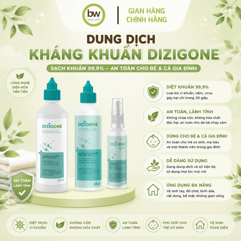 Dung dịch Kháng khuẩn Dizigone, lành vết thương, tái tạo da, ngăn ngừa sẹo dung tích 100ml / 300ml /
