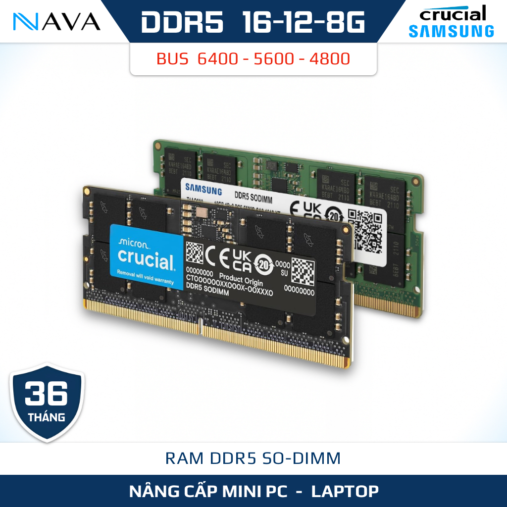 [Like New] RAM Laptop DDR5 16GB 12GB 8GB 5600 6400 Samsung Crucial Hynix Kingston Chuẩn BH 36 Tháng