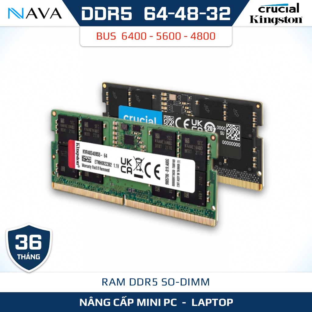 [Like New] RAM Laptop DDR5 64GB 48GB 32GB Bus 6400 5600 - Kingston Samsung Crucial Lexar BH 03 Năm