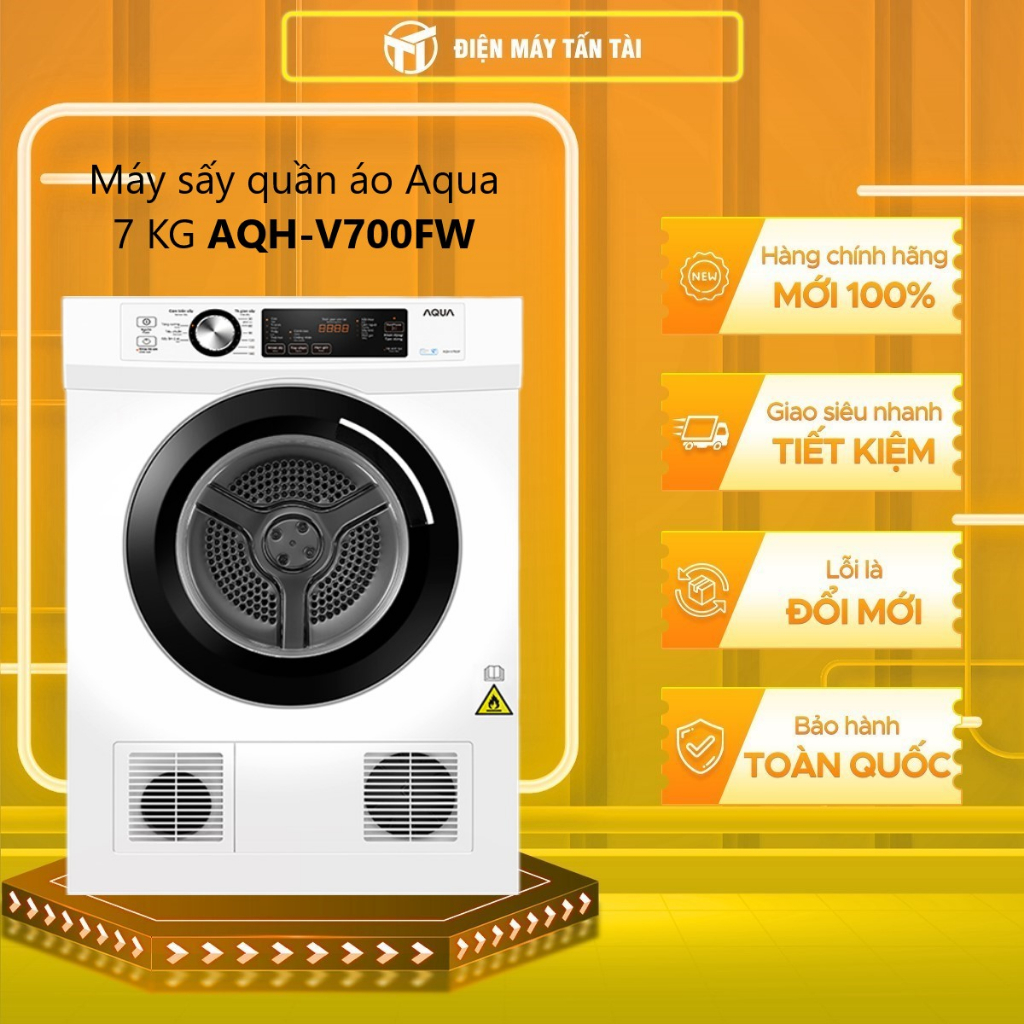 [SHOPEE - LẮP ĐẶT 0Đ HN HCM] - AQH-V700FW - Máy Sấy Thông Hơi Aqua 7.0Kg AQH-V700FW