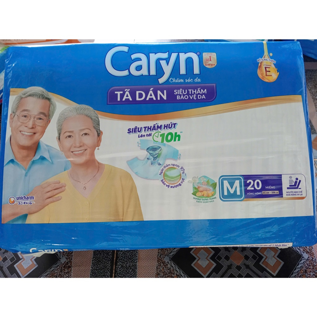 (20 Miếng/Gói) - 1 Gói Tã Dán Caryn M20 Miếng Caryn Vòng Hông 61 Đến 106 Cm - Bỉm Dán Người Già Size