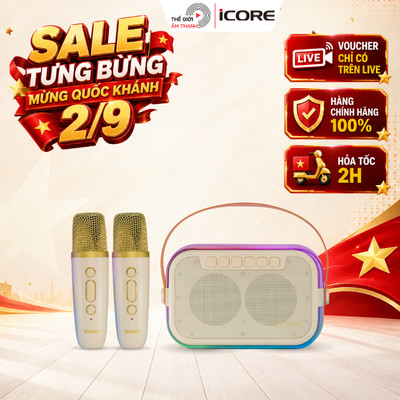 Bộ Loa Karaoke Mini Bluetooth iCore ISM69 Kèm 2 Micro  - Hiệu Ứng LED Đa Màu, Âm Thanh Sống Động- THẾ GIỚI ÂM THANH