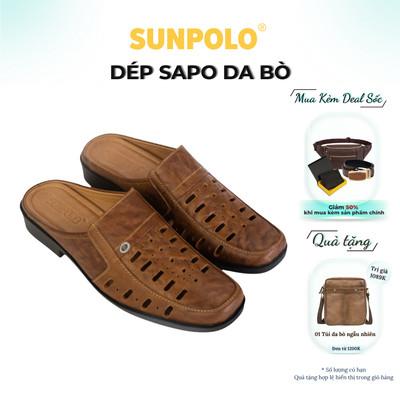 Giày sục nam Da bò cao cấp SUNPOLO thoáng khí, không hôi chân SPO009