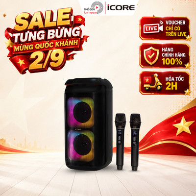 Bộ Loa Karaoke Bluetooth iCore ISM8 Kèm 02 Micro Không Dây - Loa karaoke di động - THẾ GIỚI ÂM THANH