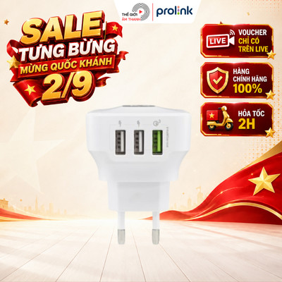 Sạc Nhanh 3 Cổng Prolink PTC32501 (1 USB QC3.0, 2 USB) - Bộ sạc nhanh - Củ sạc nhanh QC3.0 - THÊ GIỚI ÂM THANH