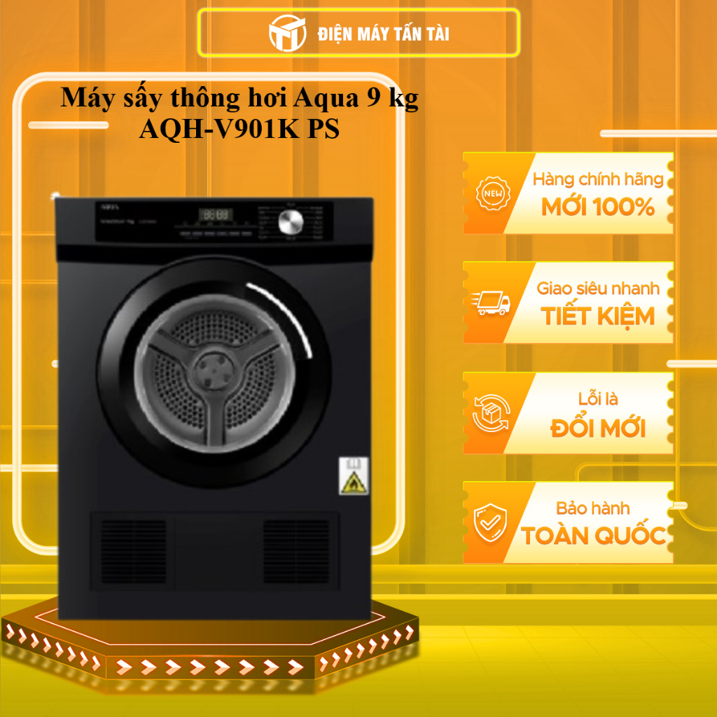 [SHOPEE - LẮP ĐẶT 0Đ HN HCM] - AQH-V901K(PS) - Máy sấy thông hơi Aqua 9 kg AQH-V901K PS