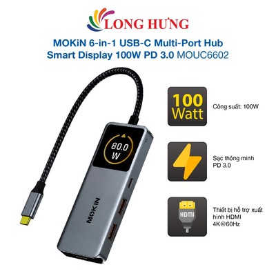 Cổng chuyển đổi MOKiN 6-in-1 USB-C Multi-Port Hub Smart Display 100W PD 3.0 MOUC6602 - Hàng chính hãng