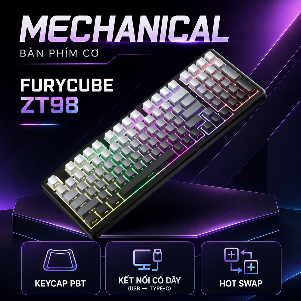 Bàn Phím Cơ ZIFRIEND ZT98 Layout 98 Phím, Gasket Mount, Hotswap, RGB Đẹp, Dùng Văn Phòng & Gaming