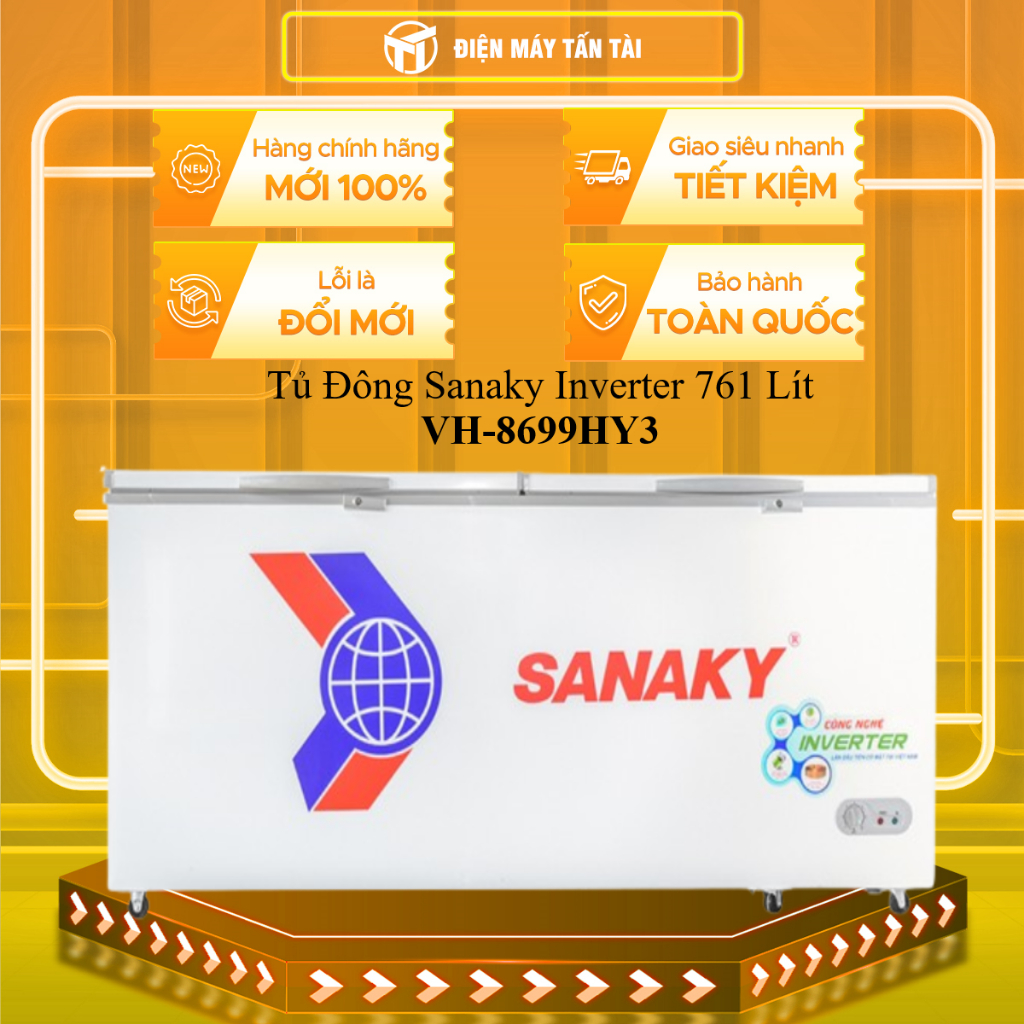 (HCM)  - VH-8699HY3 - Tủ Đông Sanaky Inverter 761 Lít VH-8699HY3 - 1 ngăn đông, 2 cửa - dàn đồng