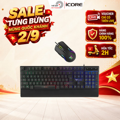 Bộ Phím Chuột Game iCore IGC01, Kết Nối USB, Gõ Phím Êm, Đèn Nền 2 Chế Độ - THẾ GIỚI ÂM THANH