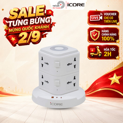 Ổ Cắm Điện Tích Hợp Củ Sạc Nhanh Và Đèn Ngủ iCore ITS100C - THẾ GIỚI ÂM THANH