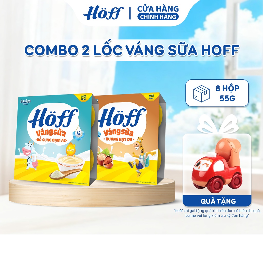 Combo 2 lốc váng sữa Hoff mix vị trẻ em cho bé ăn dặm (8 hộp x 55gr)