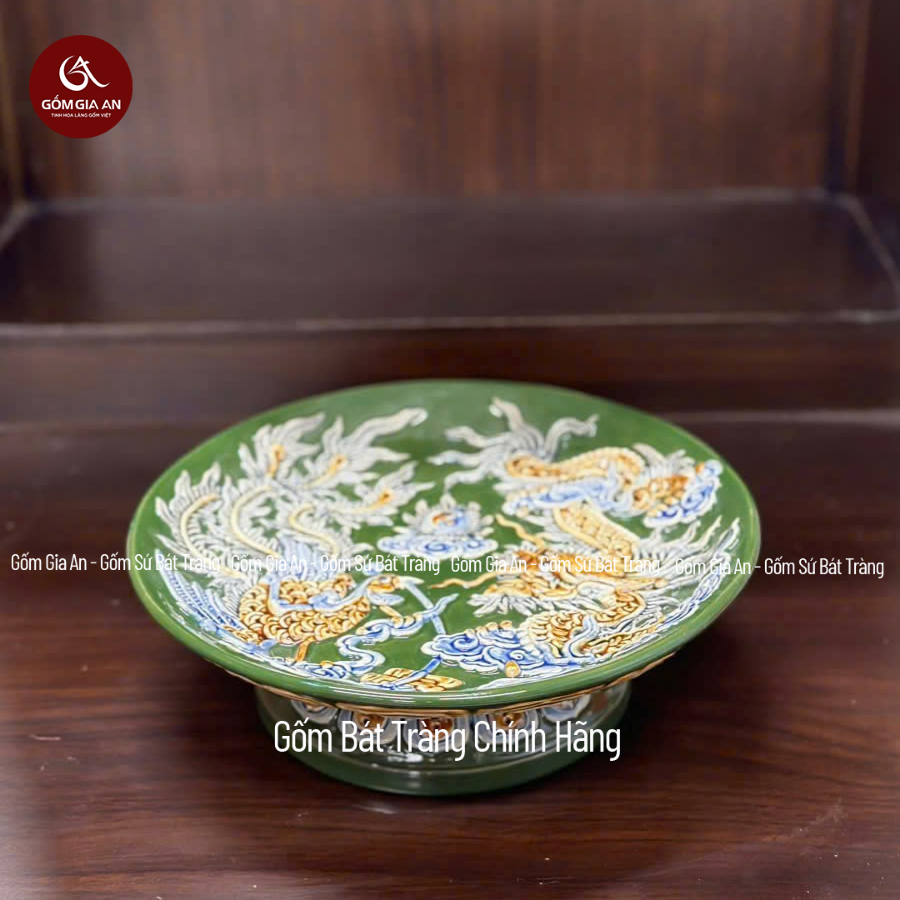 Mâm Bồng, Mâm Bồng, Đĩa Trái Cây, Mâm Bầy Ngũ Quả Men Màu Đắp Nổi - Đồ Thờ Gốm Sứ Bát Tràng Cao Cấp