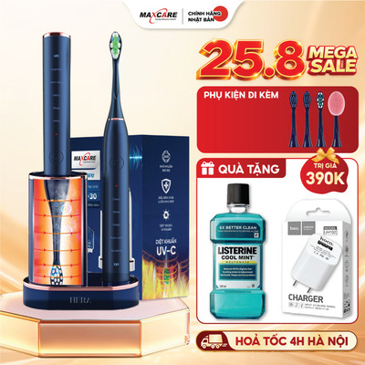 Bàn Chải Điện Sóng Âm Maxcare Sonic X Xoay 60 Độ & Hera Whitening Cao Cấp Sấy Khô,Diệt Khuẩn Bằng UV