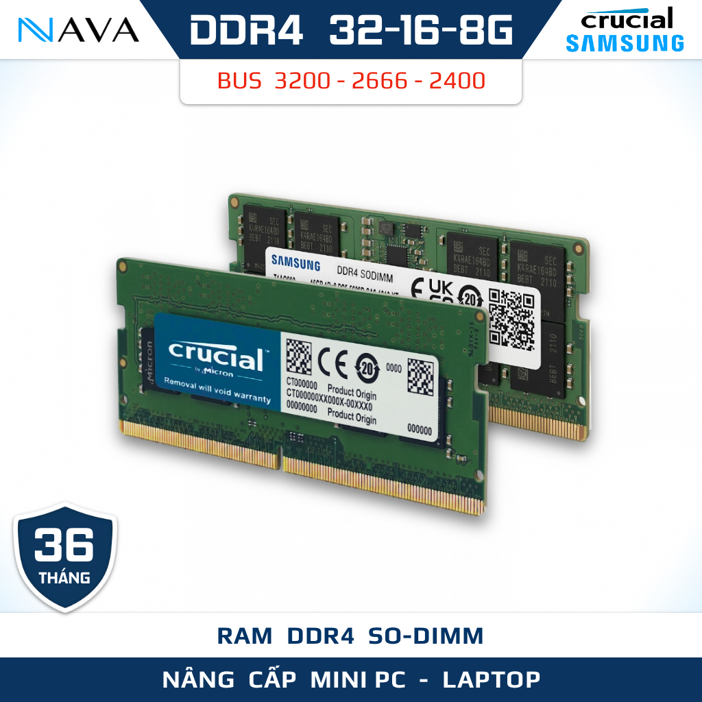 [Tháo Máy] RAM Laptop DDR4 32GB 16GB 8GB 3200 2666 2400 Samsung Kingston Crucial MiniPC BH 36 THÁNG