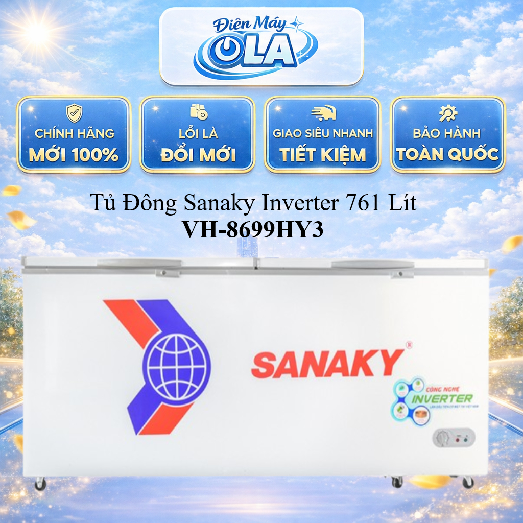 (HCM)  - VH-8699HY3 - Tủ Đông Sanaky Inverter 761 Lít VH-8699HY3 - 1 ngăn đông, 2 cửa - dàn đồng