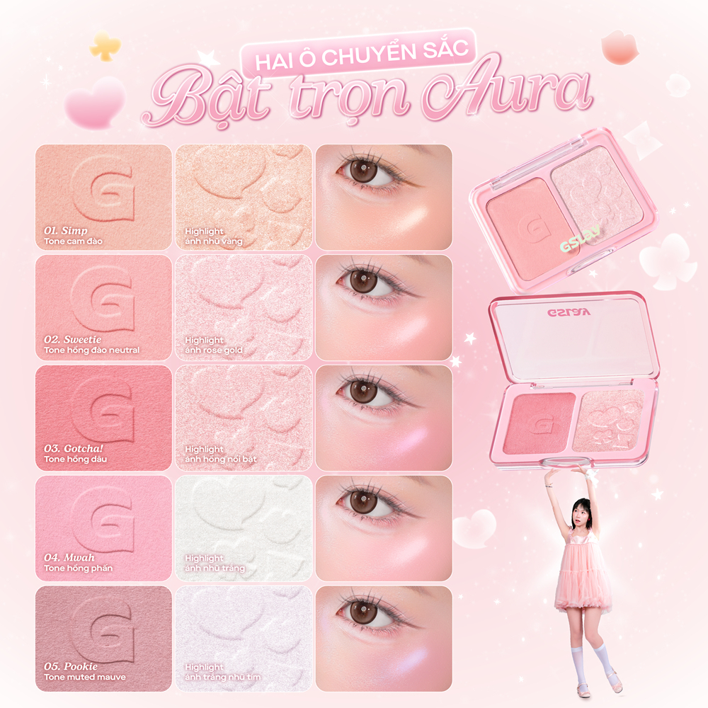 [GSLAY] Bảng phấn má hồng highlight 2 ô GSlay Glitz Aura Blushlighter Duo 7.6g Enstore