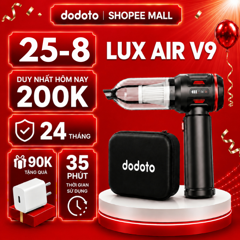 Máy hút bụi cầm tay dodoto Lux Air V9 hút sofa & nệm, hút bàn phím, gầm giường bảo hành 24 tháng
