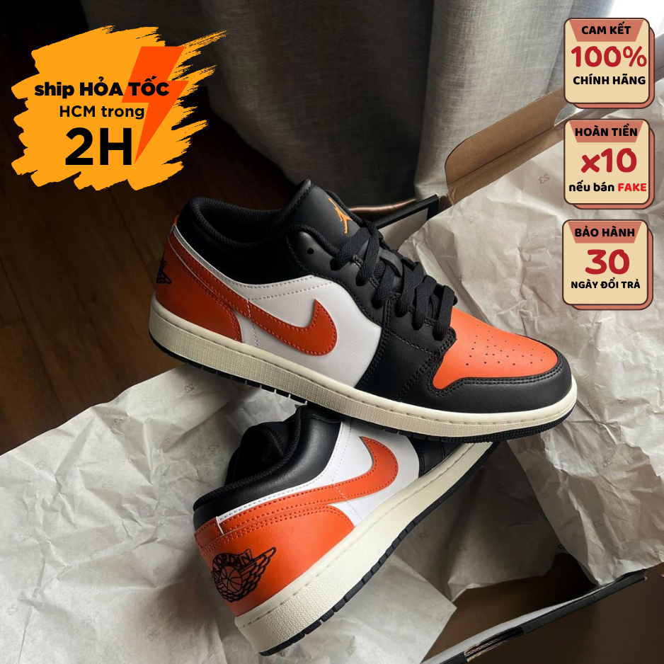 [nhập JAPAN] Giày thể thao AIR JD1 LOW Shattered BackBoard Trắng Đen Cam - New Full Box Tag Auth