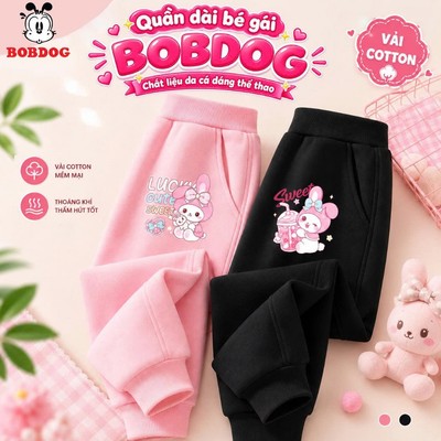 Quần dài bé gái BOBDOG chất liệu da cá dáng thể thao in hình THỎ GẤU cute cho bé
