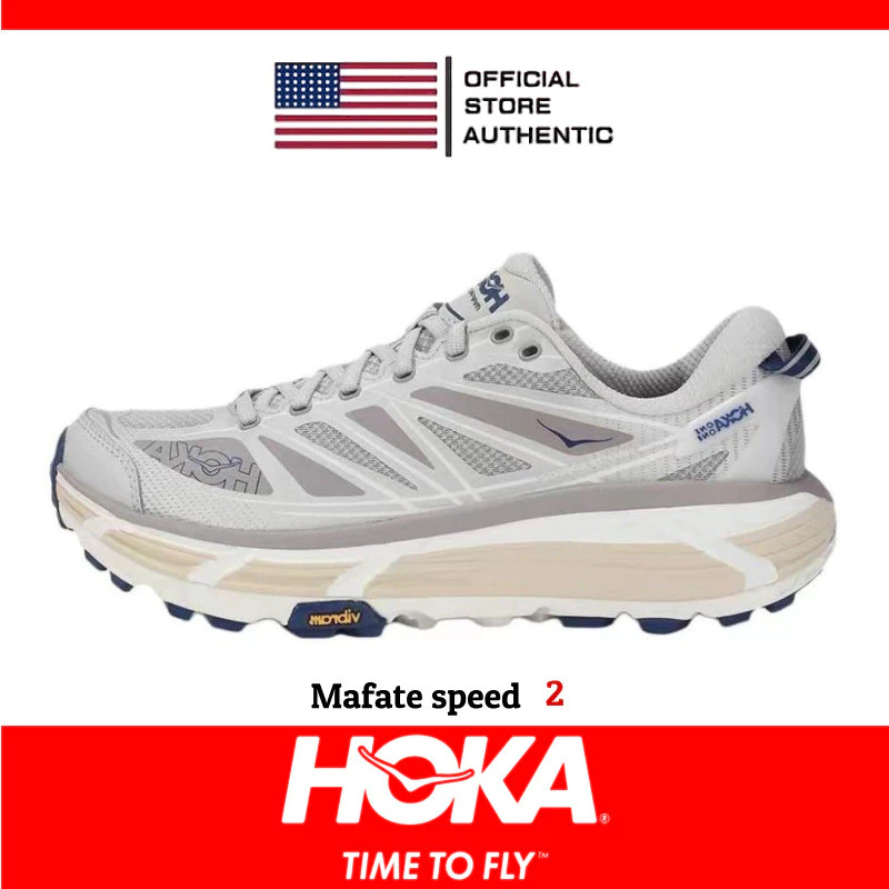 100% Genuine HOKA One Mafate Speed 2 For Men And Women Sneakers Running Shoes Grayish Blue