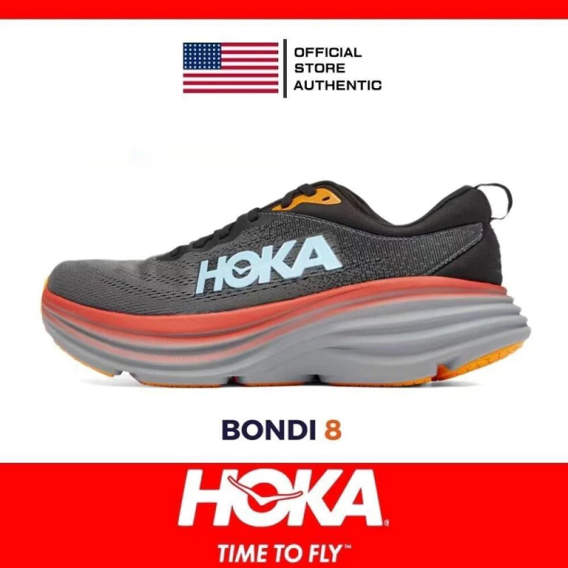 100% Genuine HOKA Bondi 8 Gray Blue 1123202-ACTL For Men Running Sports Shoes