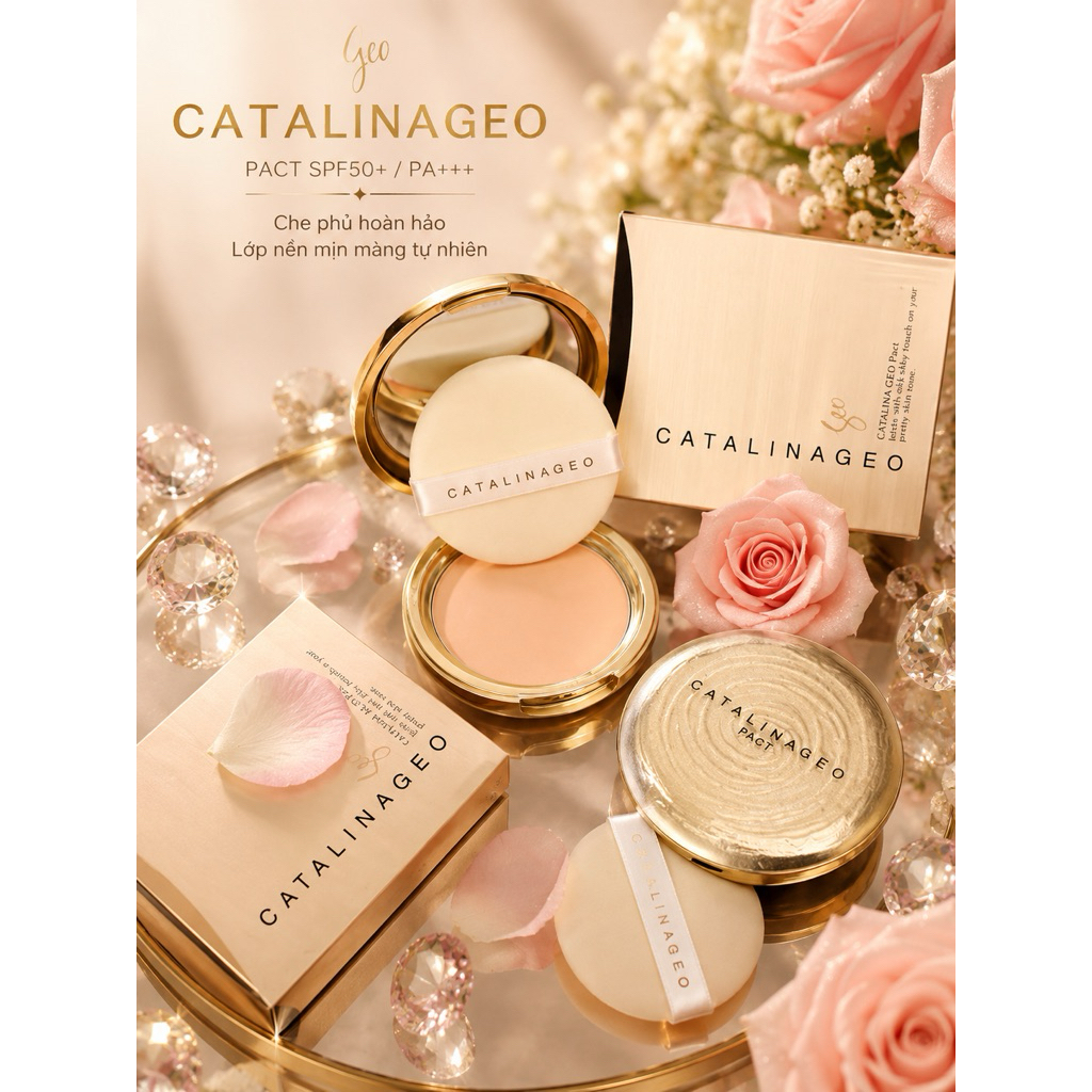 Phấn Phủ Catalina Geo Sempre /Catalina Happy & Please Pact Siêu Mịn Kiềm Dầu  Khô Thoáng Tự Nhiên Hà