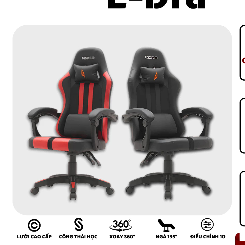 [Furniture] Ghế Gaming Công Thái Học EDRA  EGC232v2 YUMMY Da/ Fabric Cao Cấp (class 2, đệm đúc, 150k