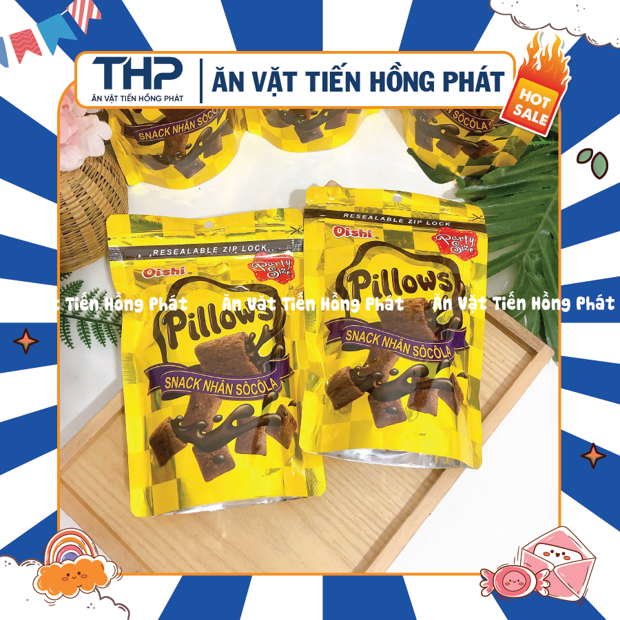 Snack Pillows Oishi Nhân Socola (GÓI LỚN 80G), Bánh Nhân Kem Oishi, đồ ăn vặt