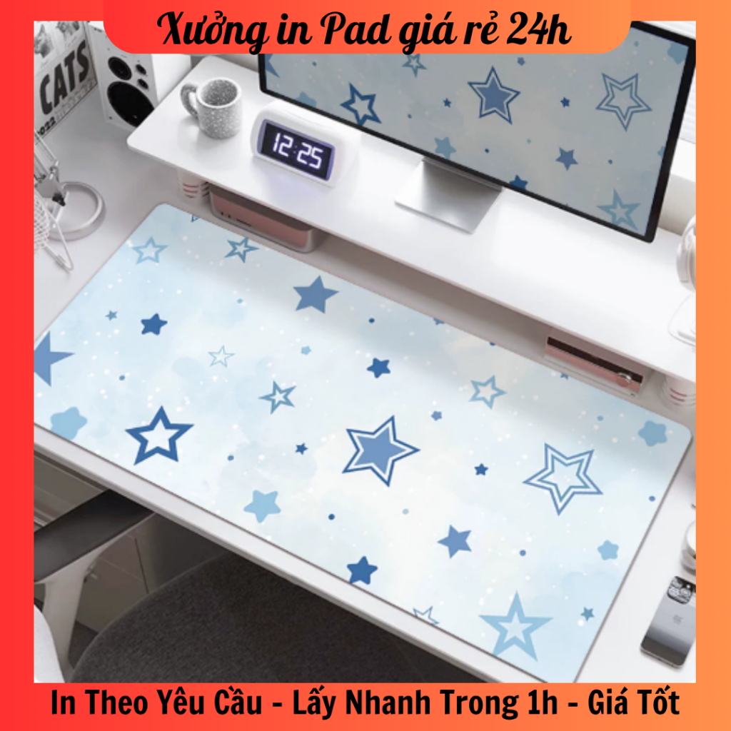 Lót chuột màu xanh dương, cute size 80x30, 80x40, 90x40 - Lấy ngay - In theo yêu cầu - Hỏa tốc