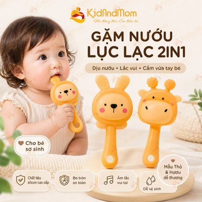 ( Hộp+Dây đeo) Đồ Chơi Lục Lạc KidAndMom Xúc Xắc Gặm Nướu Cầm Tay Silicone Phát triển Nghe Nhìn
