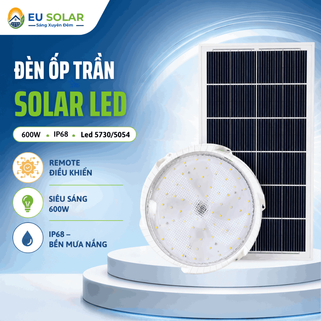 Đèn Solar Ốp Trần 600W Năng Lượng Mặt Trời 283 LED 5054 Pin 40000mAh Chống Nước IP68