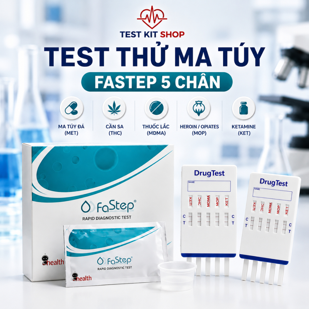 Que Test Thử Ma Túy 5 Chân FaStep Chính hãng (Đá, Cần Sa, Thuốc Lắc, Heroin, Ketamine) - Che Tên