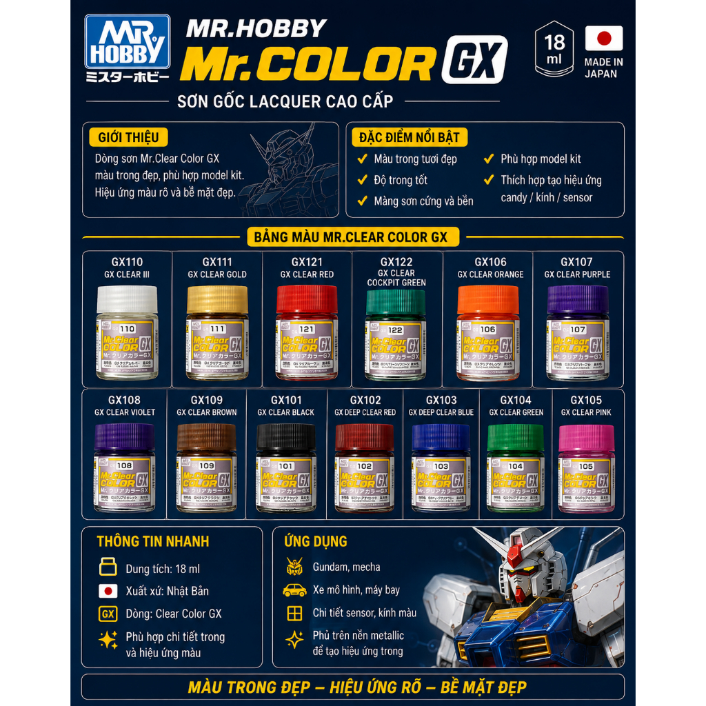 Sơn MR hobby CLEAR COLOR GX (101 ~ 114)