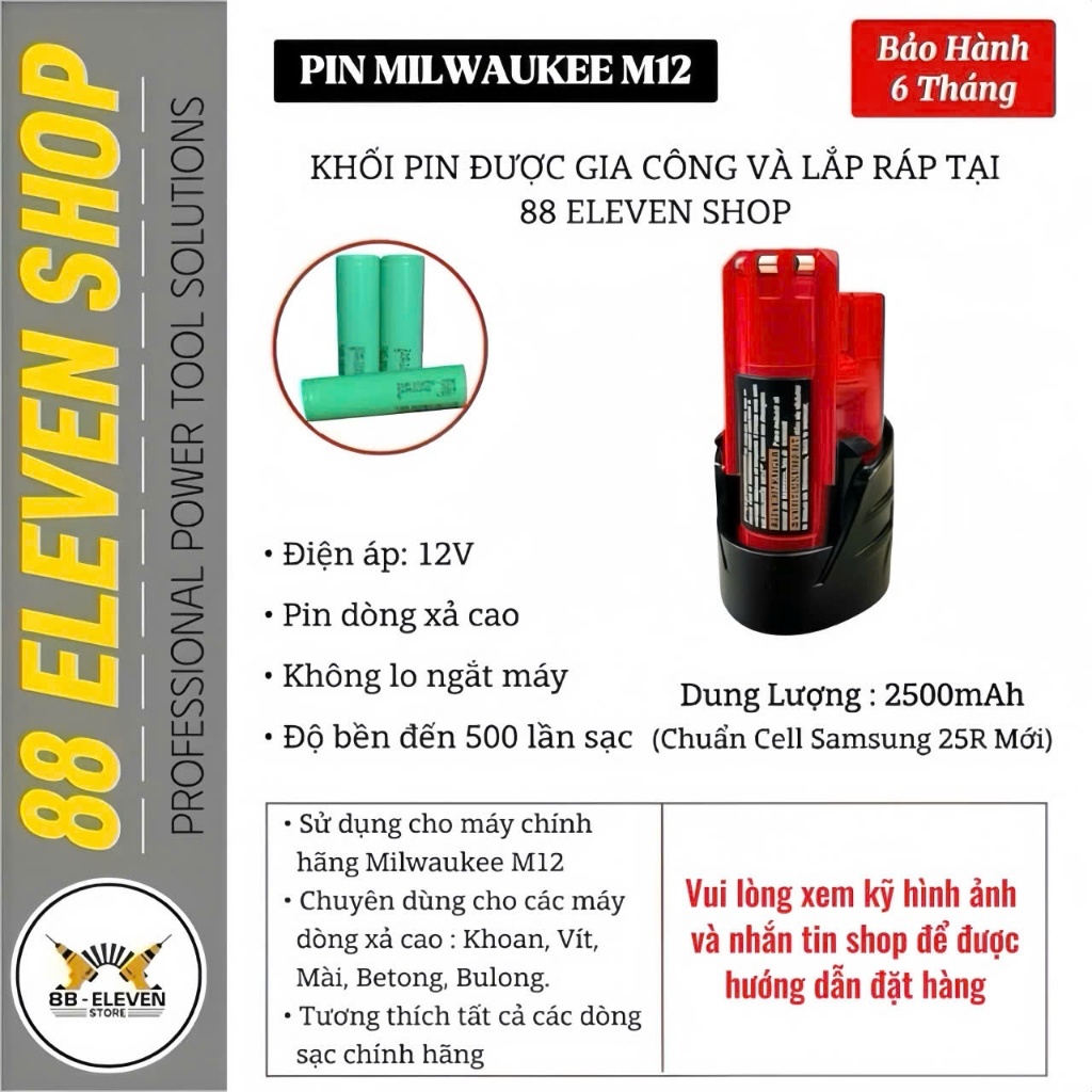 [8811] Pin đóng thay thế M12-M18 Milwaukee nhận sạc hãng