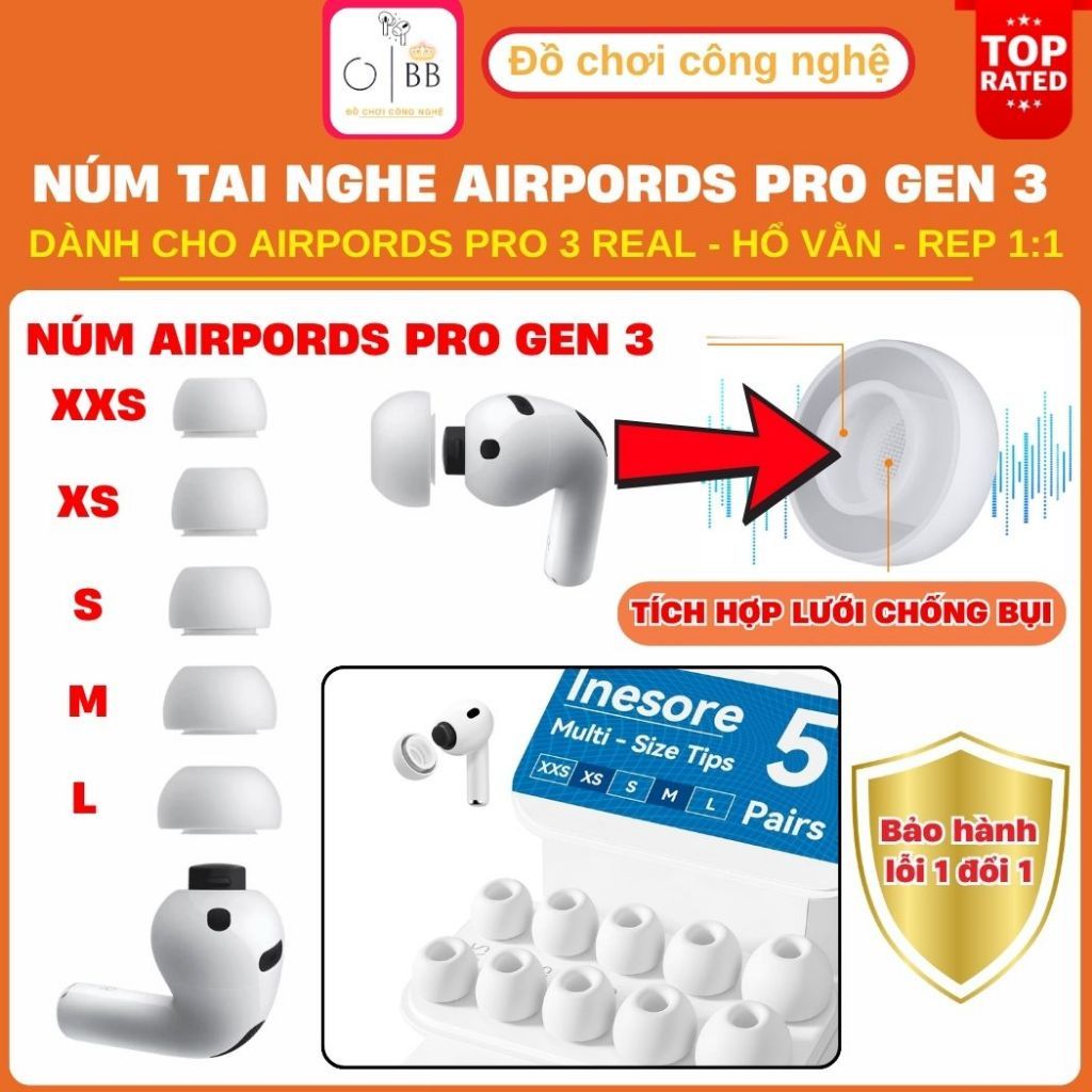 Bộ 2 núm tai nghe dành riêng cho airpords pro 3 mềm mại tích hợp lưới chống bụi