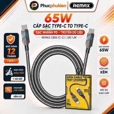 Dây sạc type c to type c Remax CB05 65w dây dù đèn led sạc nhanh 40w cho 17 seris -  Phúc Phụ Kiện