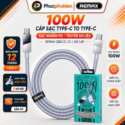 Dây sạc 100w type c to type c Remax CB02 sạc nhanh 100w cho điện thoại máy tính bảng - Phúc Phụ Kiện