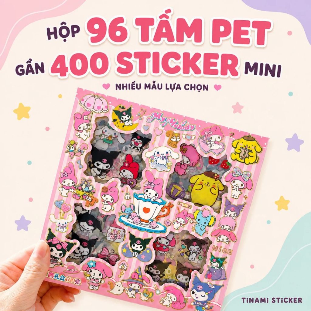 Hộp 96 Tấm Sticker PET Mini Gần 400 Hình Chống Thấm Trang Trí Sổ Tay Điện Thoại