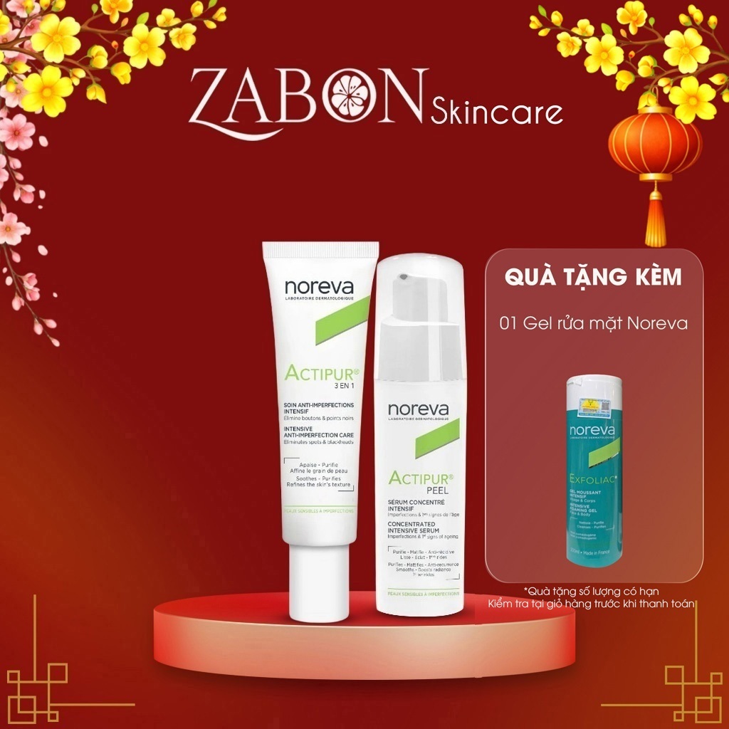 Combo Noreva Actipur 3 En 1 bôi giảm mụn 30ml & Noreva Actipur Peel Concentrated giảm mụn và giảm th
