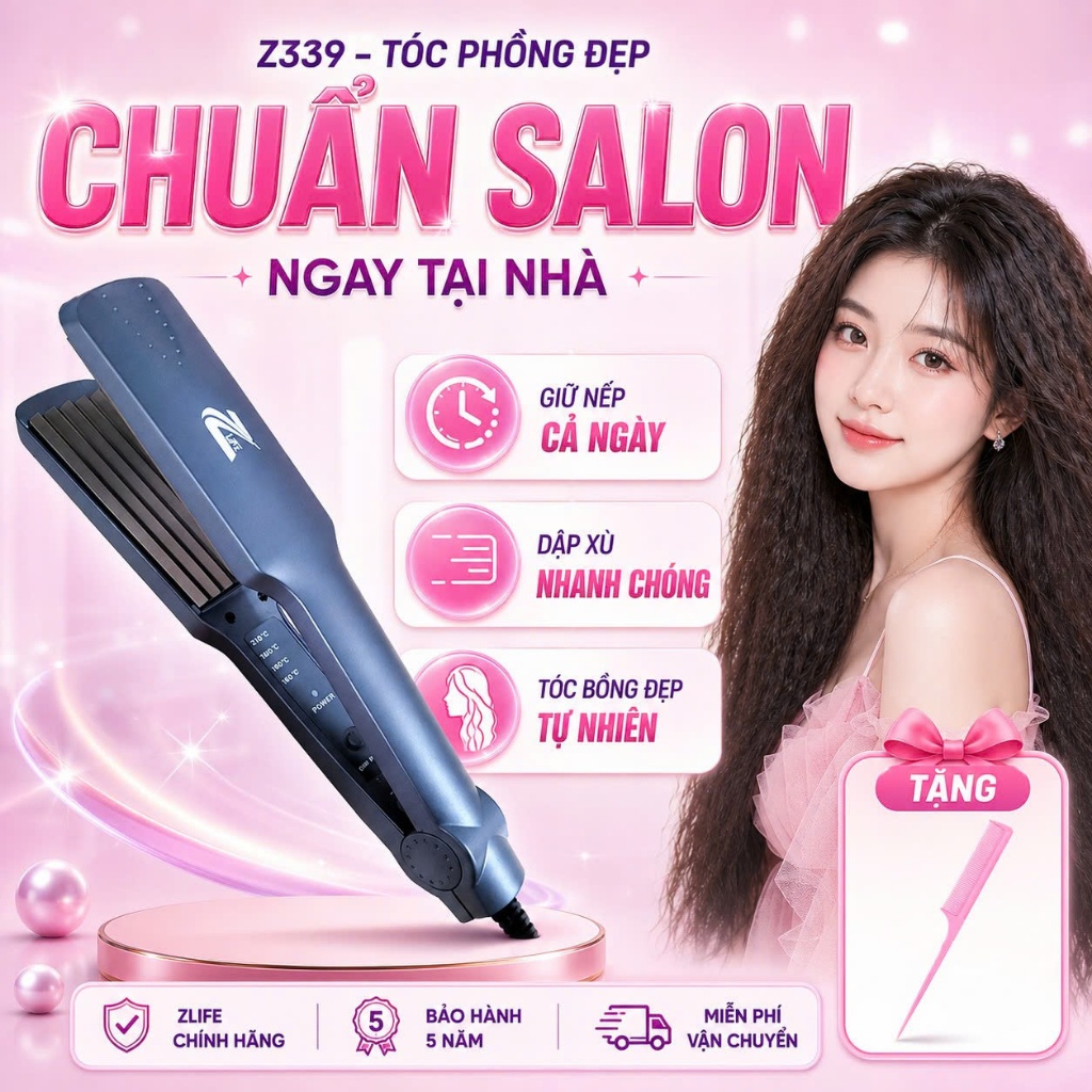 Máy Dập Phồng Chân Tóc Cao Cấp Zlife Z339, Máy Dập Xù Bấm Tóc, Máy Làm Phồng Chân Tóc Gợi Sóng