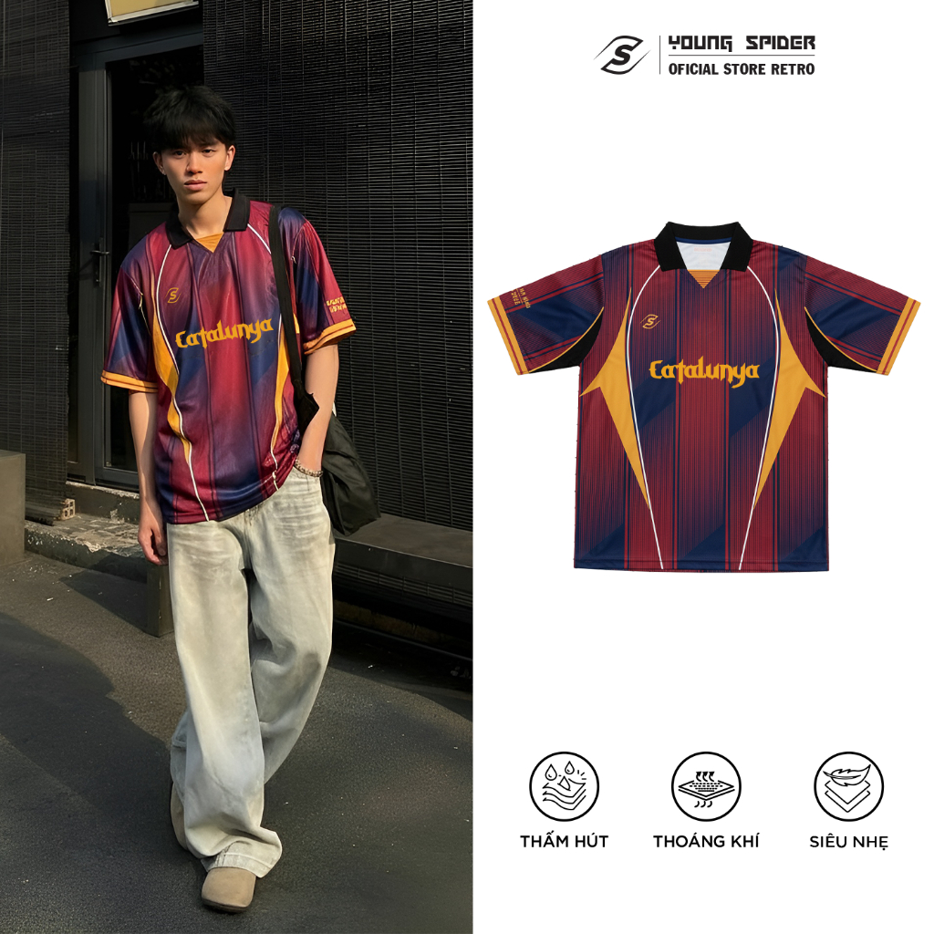 Áo Thun Jersey Barca Có in Logo Ép Nổi Custom Localbrand Young Spider Vải Thun Lạnh Cao Cấp Thoáng M